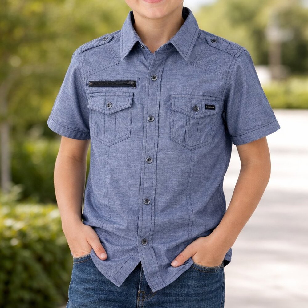 Bold Blue Boys Shirt Short Sleeve Blue Size S